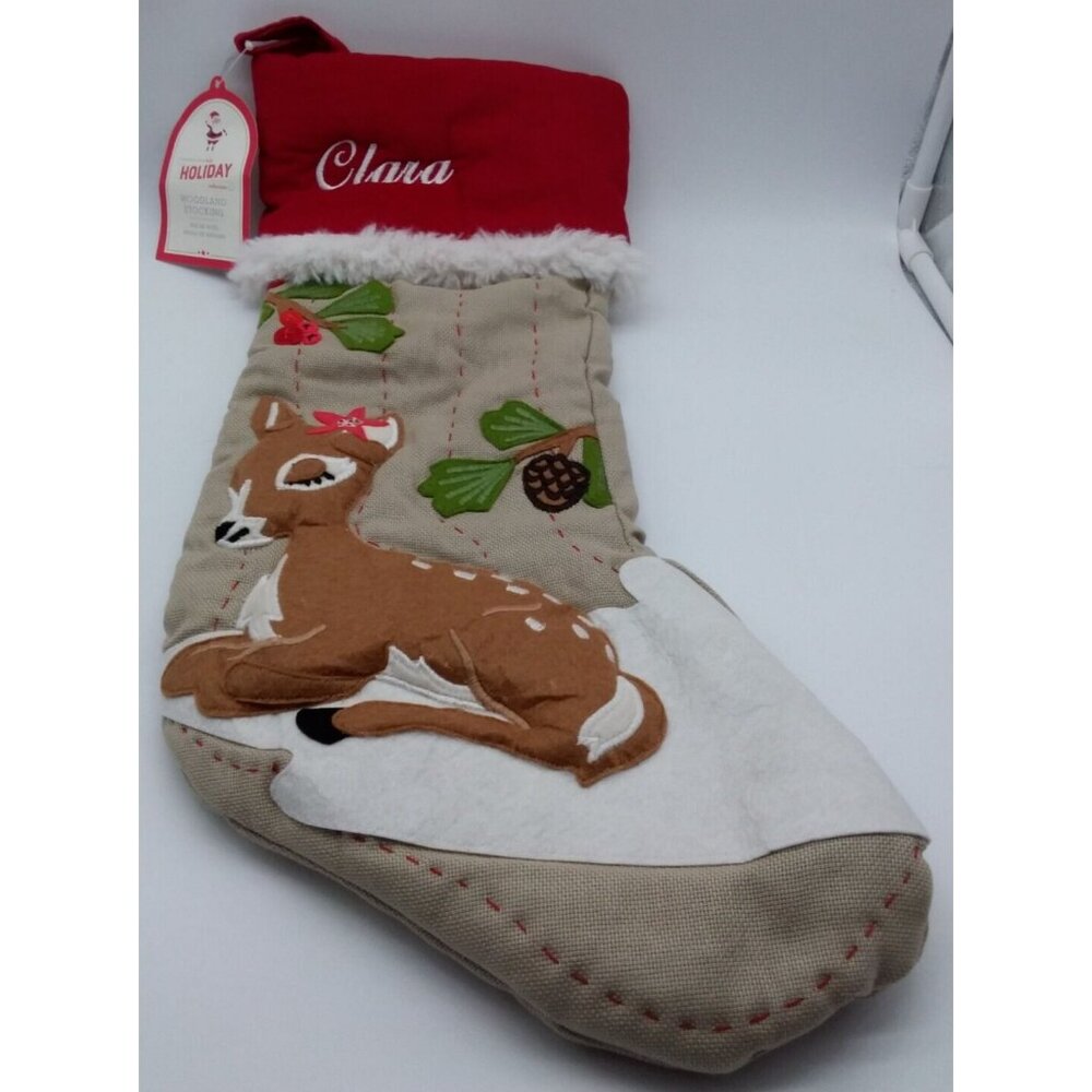 Pottery Barn Kids Clara Woodland Deer Christmas Holiday Xmas Stocking Quilted